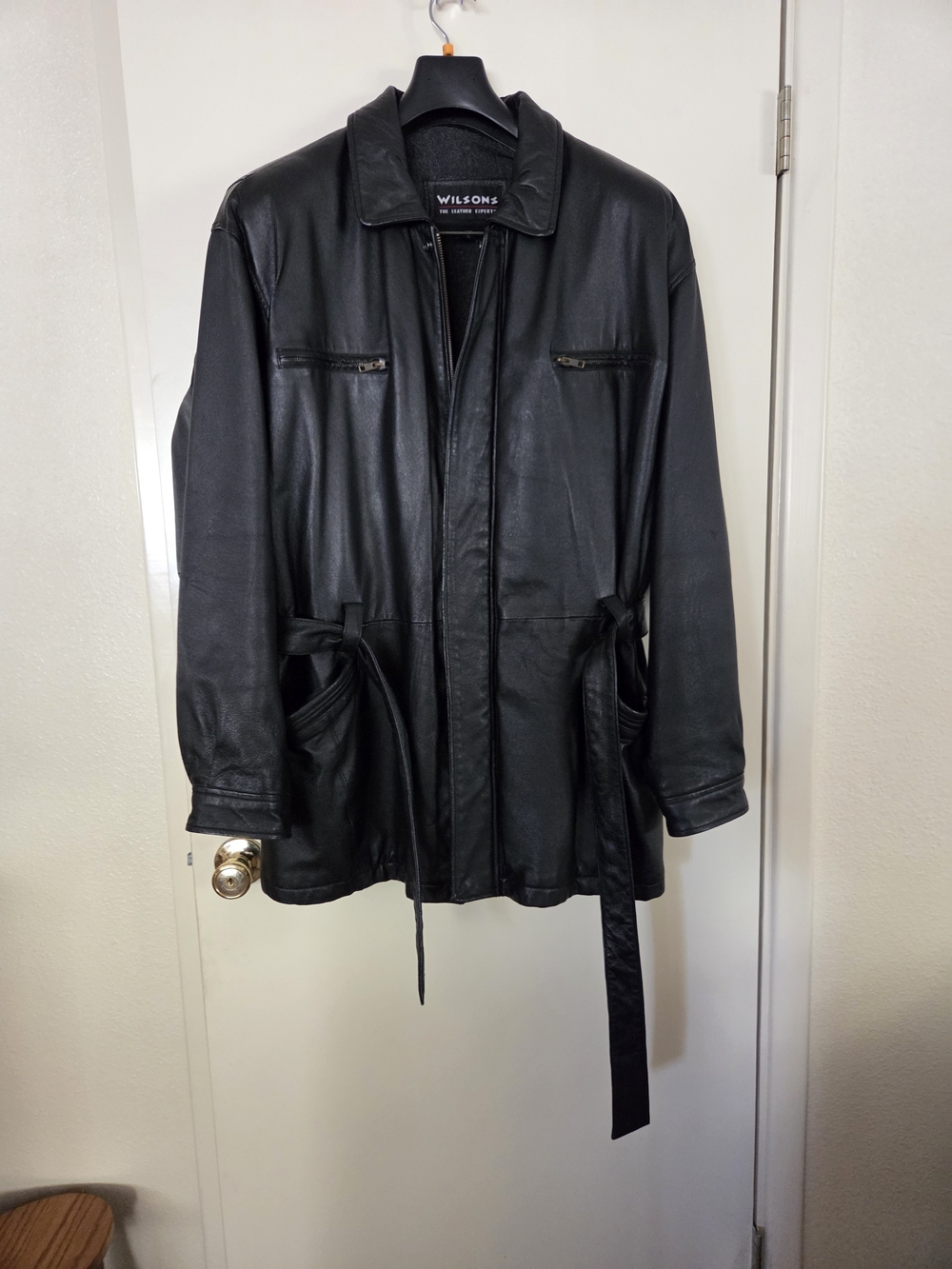 Wilson Black Leather Belted Jacket - Men's